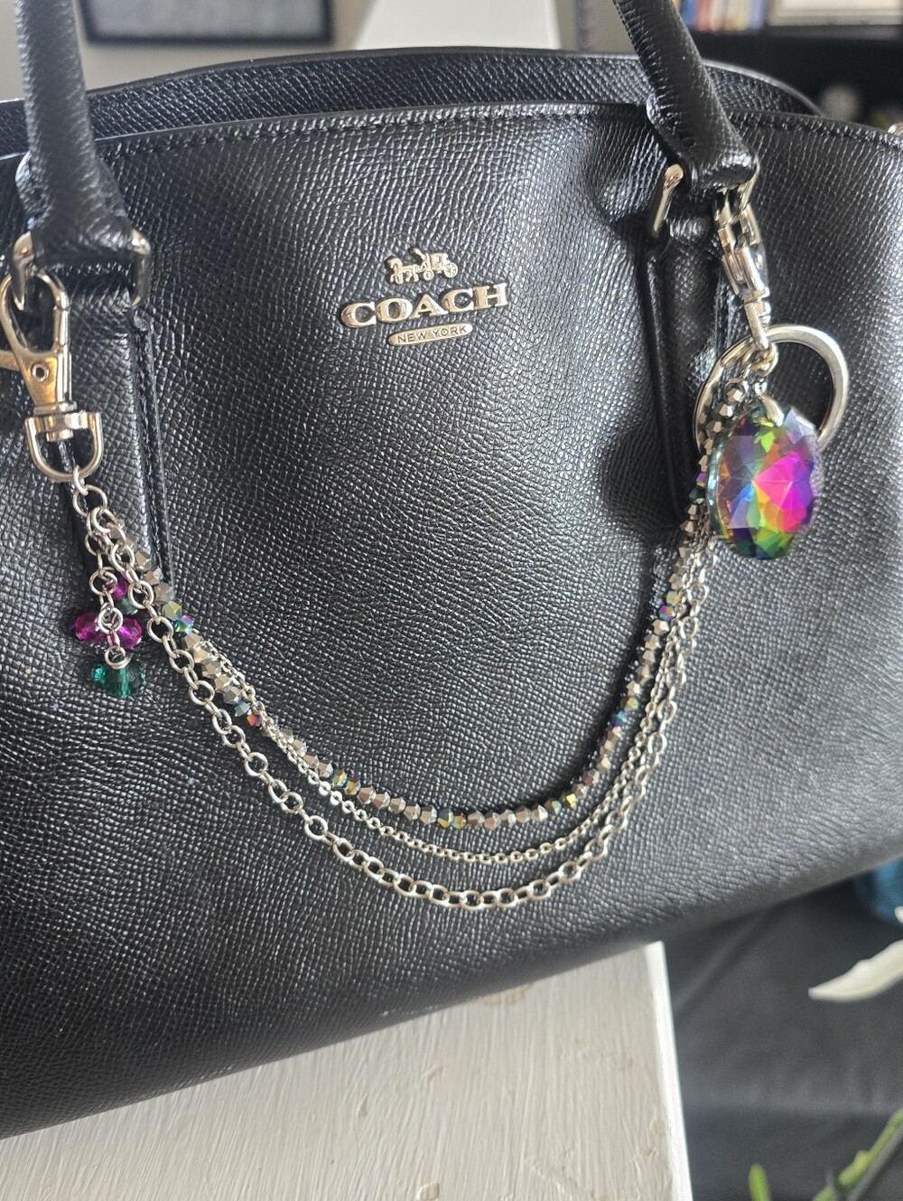 Faceted Rainbow Crystal Purse Chain Bag Charm, Belt Chain, Keychain, Sparkly - Picture 5 of 6